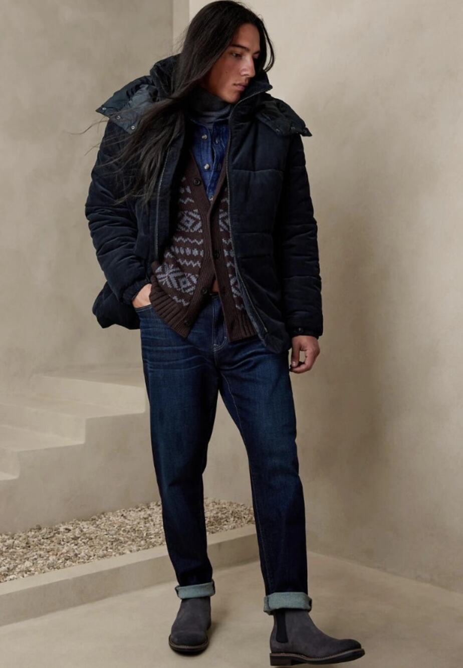 Banana Republic Preppy Navy Corduroy Puffer Jacket M Navy